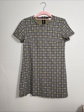 Divided Plaid Mini Dress in Black, Cream & Yellow